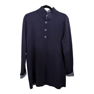 Dolce Stella Italy Purple Contrast Cuff Wool Blend Cardigan Sweater XL Flaws